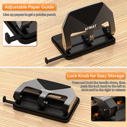 AFMAT HP20 Heavy Duty 3 Hole Punch, 60% Reduced Effort, 50-Sheet 3 Hole Puncher for Binder, 10,000+ Uses