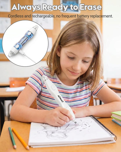 AFMAT Electric Eraser, with 140 Eraser Refills, Rechargeable Pencil Erasers for Artists, Electric Erasers for Drafting, Drawing, Painting, Sketching, Architectural Plans, Detailer Tool EE25WH