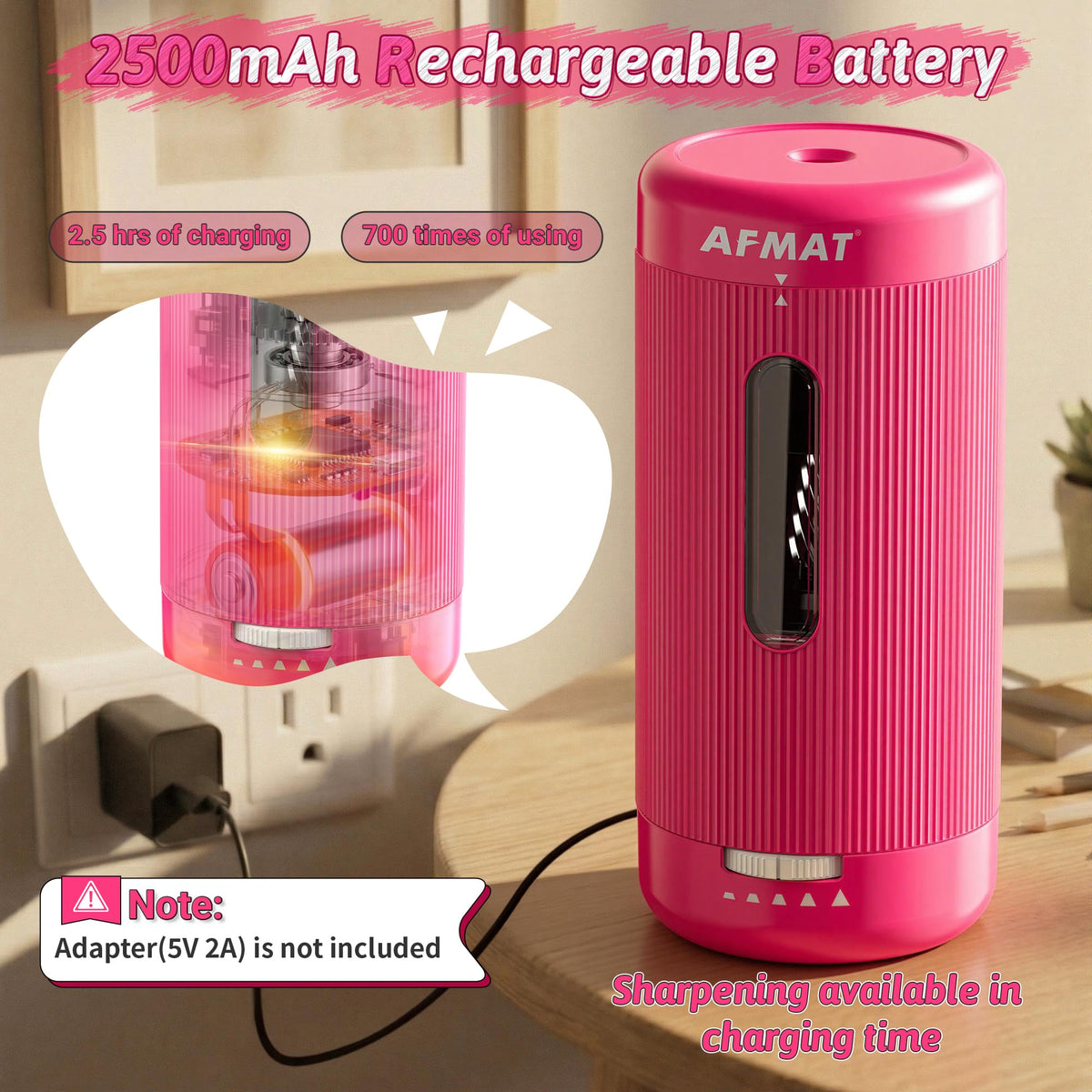 🔵Used-good🔵Newly Upgraded Fully Automatic Rechargeable Electric Pencil Sharpener for 6-12mm No.2/Jumbo Pencils, 3X Longer Cutter Life,PSC3RR