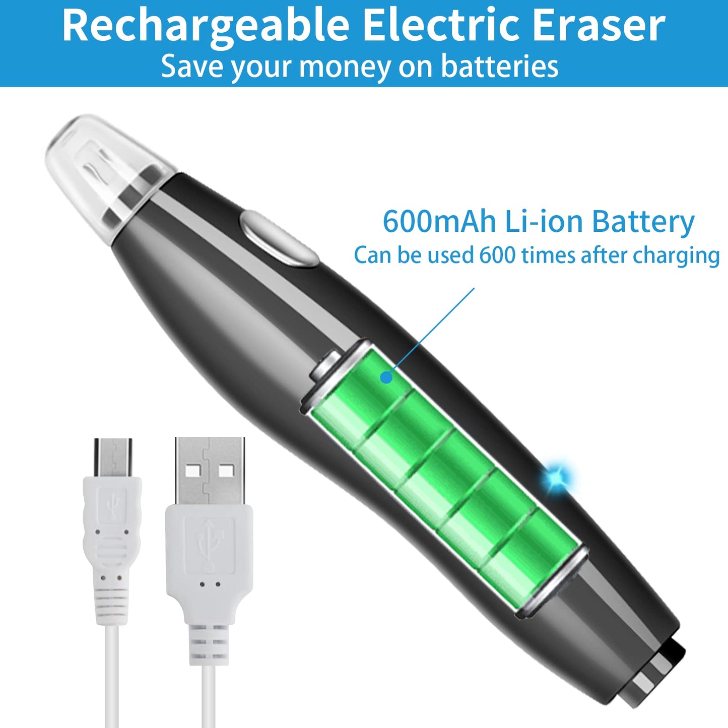 Rechargeable Electric Eraser for Artists, with 140 Eraser Refills, EE04