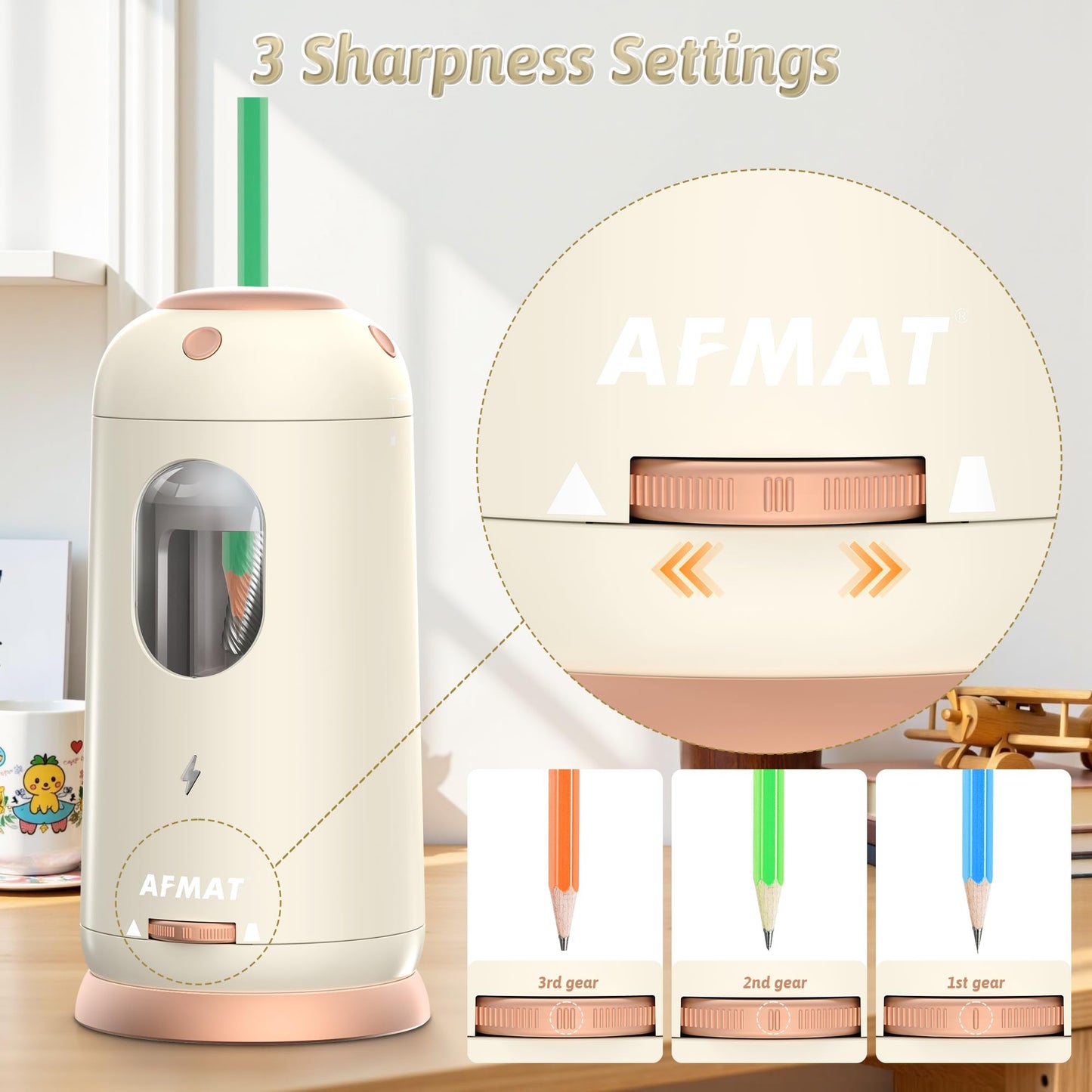 Fully Automatic Rechargeable Electric Pencil Sharpener for 7-11.5mm Colored/Jumbo Pencils,PSC8GD