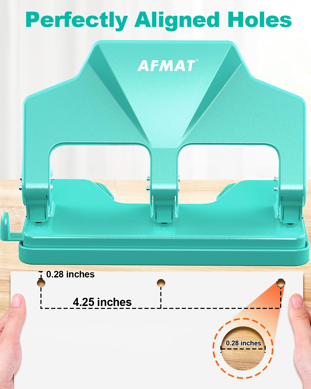 AFMAT HP14 3 Hole Punch Heavy Duty, 40-Sheet Three Hole Punch, 50% Reduced Effort Metal Paper Puncher w/Large Chip Tray,HP14GN