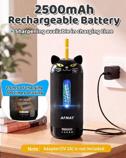 AFMAT Electric Pencil Sharpener, Auto in & Out, 5 Nibs, 7K+ Uses, Fully Automatic Classroom Pencil Sharpener, Rechargeable Hands-Free Sharpeners for Jumbo/Colored Pencils (φ6.5-12mm) PSJ2BK