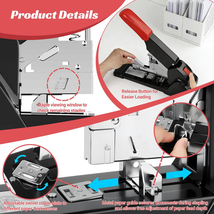 AFMAT Heavy Duty Stapler, 210 Sheet Staplers for Desk with 7000 Staples, Jam-Free, 50000+ Uses, 60% Reduced Effort, Easy Reload, Adjustable Paper Guide, Large Metal Manual Office Staplers, ES15RD