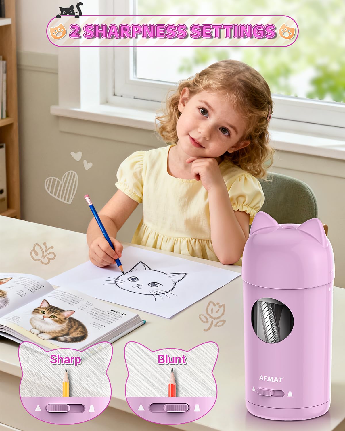 🎀Perfect Gifts for Everyone🎀 AFMAT Fully Automatic Rechargeable Electric Pencil Sharpener for φ7-8mm No.2/Colored Pencils,PSX9PR