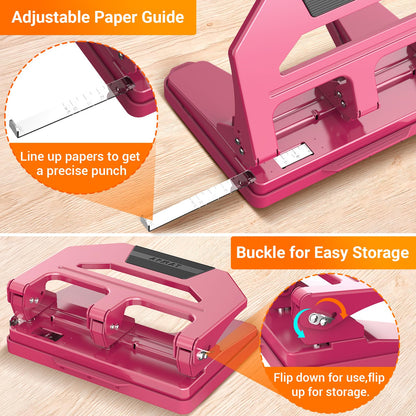 AFMAT Heavy Duty 3 Hole Puncher, 50-Sheet Paper Punch Heavy Duty, 50% Reduced Effort Three Hole Punch, 10K+ Uses, Metal Hole Puncher 3 Ring w/Large Tray, Bulit-in S.S. Paper Guide HPX4RW