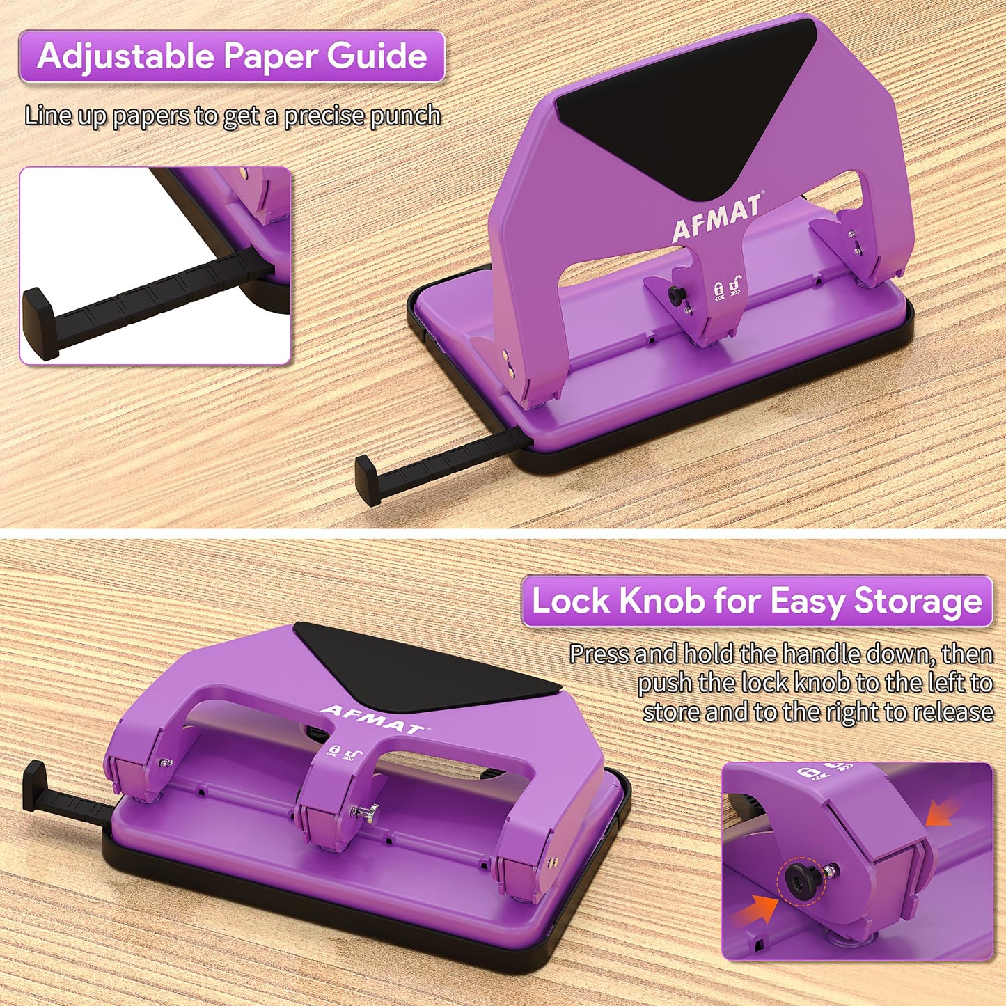 AFMAT HP20 Heavy Duty 3 Hole Punch, 60% Reduced Effort, 50-Sheet 3 Hole Puncher for Binder, 10,000+ Uses