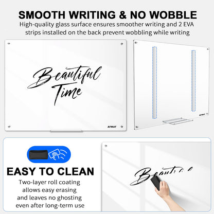 AFMAT Magnetic Glass Whiteboard, 48" x 36" Glass Dry Erase Board, 4mm Tempered Glass w/Strong Magnetic Surface, Large White Board for Wall, Frameless Wall Mounted Black Board for Office Home School,GB04BK1