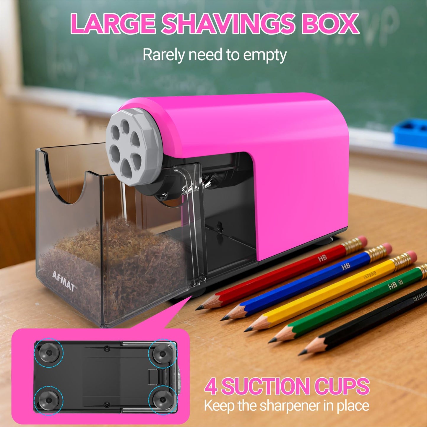 Disponible en France：AFMAT PSD2 Taille-crayon électrique avec boîte à 6 trous - Robuste et rechargeable - Pour crayons de 6 à 11 mm et crayons de couleur - Pour salle de classe, école, bureau
