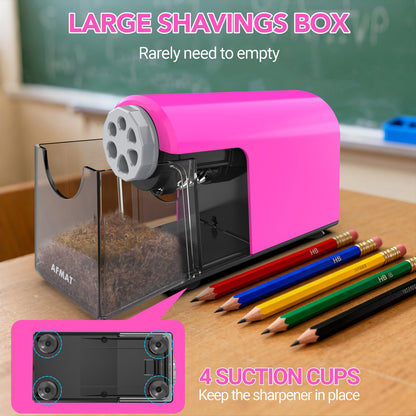 Disponible en France：AFMAT PSD2 Taille-crayon électrique avec boîte à 6 trous - Robuste et rechargeable - Pour crayons de 6 à 11 mm et crayons de couleur - Pour salle de classe, école, bureau