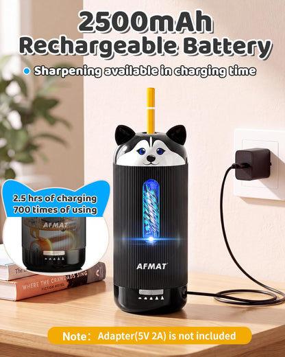 AFMAT Electric Pencil Sharpener, Auto in & Out, 5 Nibs, 7K+ Uses, Fully Automatic Classroom Pencil Sharpener, Rechargeable Hands-Free Sharpeners for Jumbo/Colored Pencils (φ6.5-12mm) PSJ1