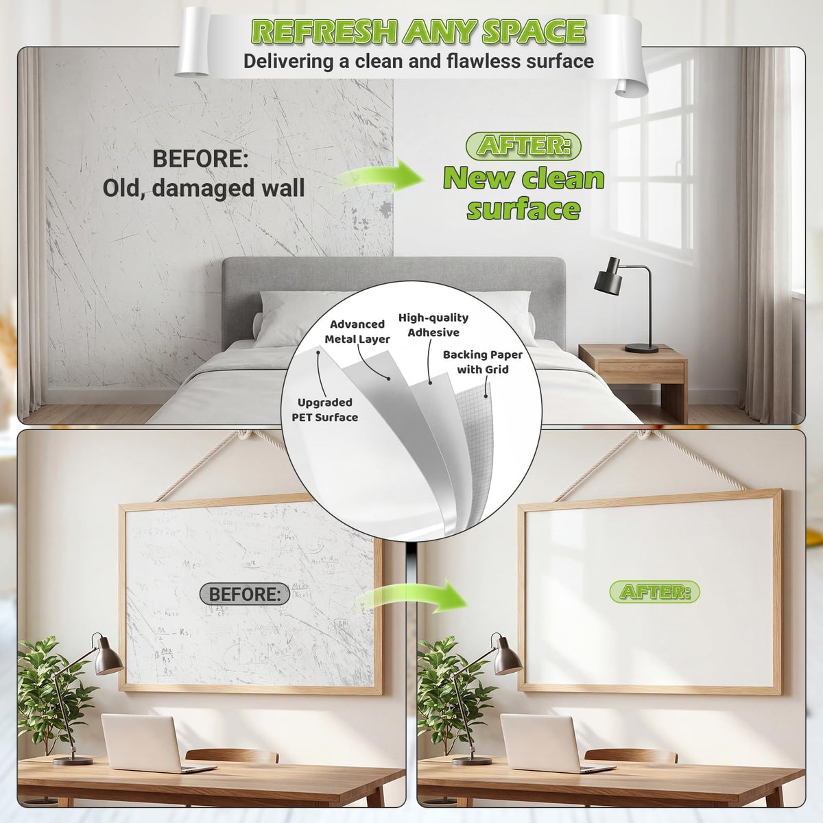 AFMAT Whiteboard Sticker for Wall, 4x6ft White Board Paper, Super Sticky Dry Erase Wallpaper, Peel and Stick Dry Erase Board with 16 Markers, No Ghosting Whiteboard Paper for Home Office Classroom,WS46C