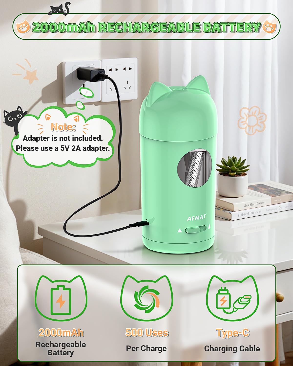 🎀Perfect Gift For A Teacher🎀Fully Automatic Rechargeable Electric Pencil Sharpener for φ7-8mm No.2/Colored Pencils,PSX9GN