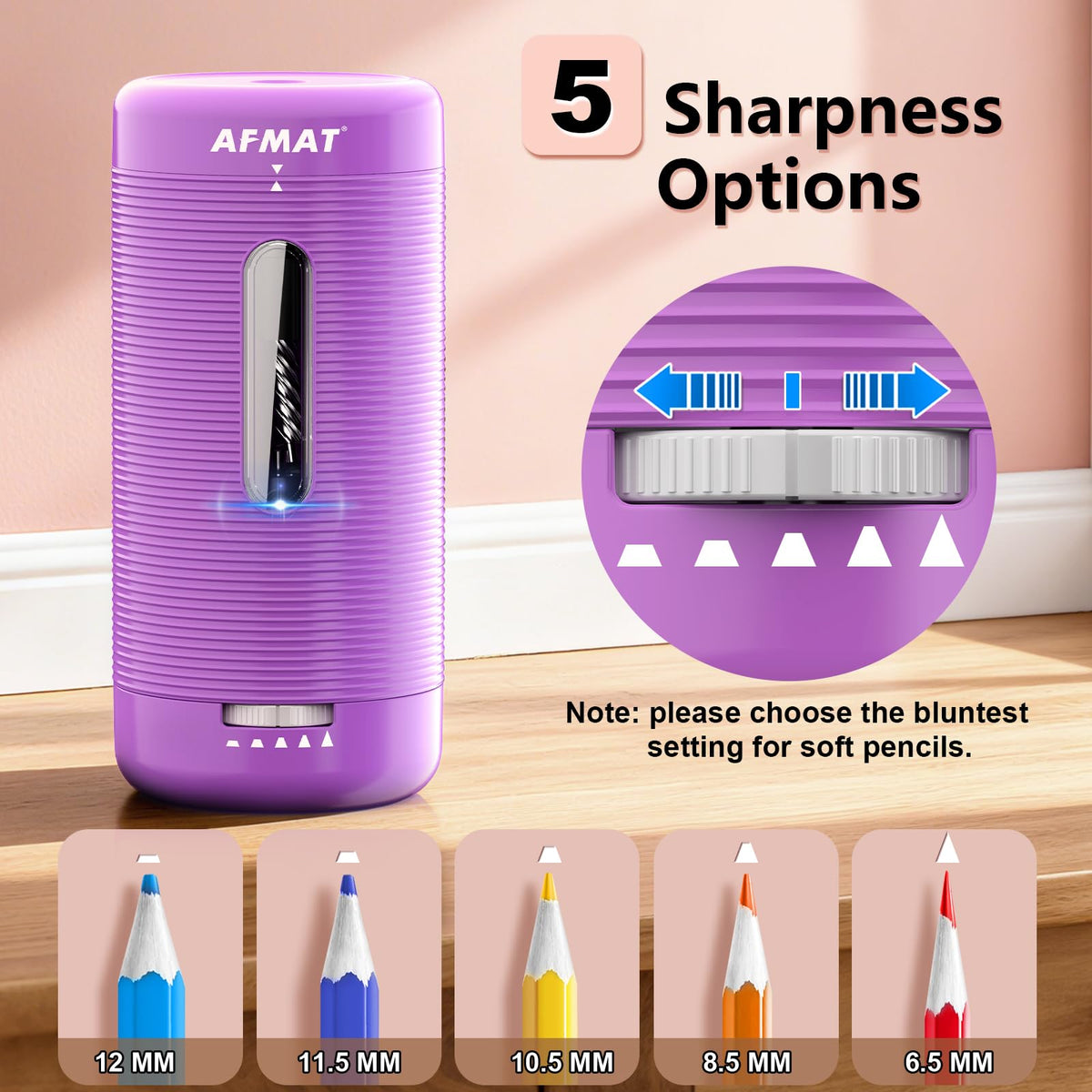 ✅Newest Model With Best Features✅Newly Upgraded Fully Automatic Rechargeable Electric Pencil Sharpener for 6-12mm No.2/Jumbo Pencils, 3X Longer Cutter Life, PSC2PR