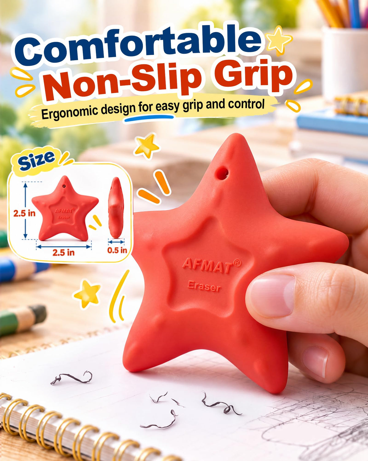 AFMAT PE12 Erasers for Kids, Latex-Free, Self-Clumping Shavings, 5 Pcs