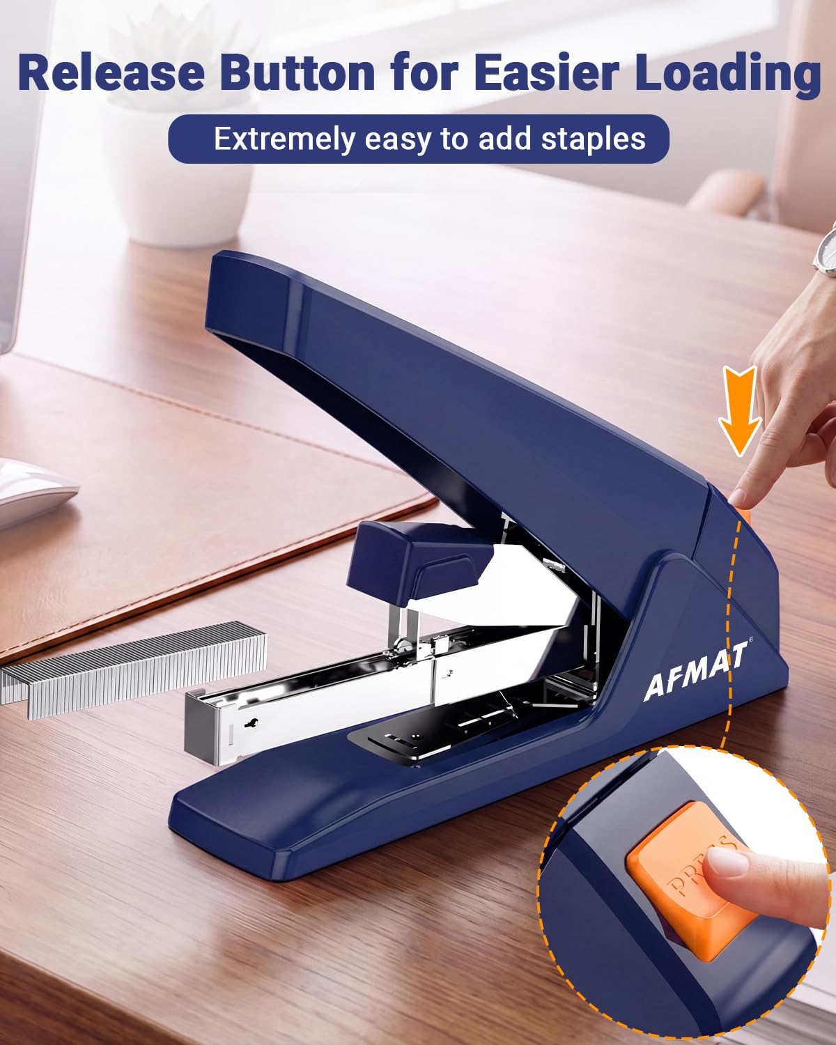 AFMAT ES18 Heavy Duty Stapler-100 Sheet, 50% Less Effort, 20,000+ Uses, ES18BL