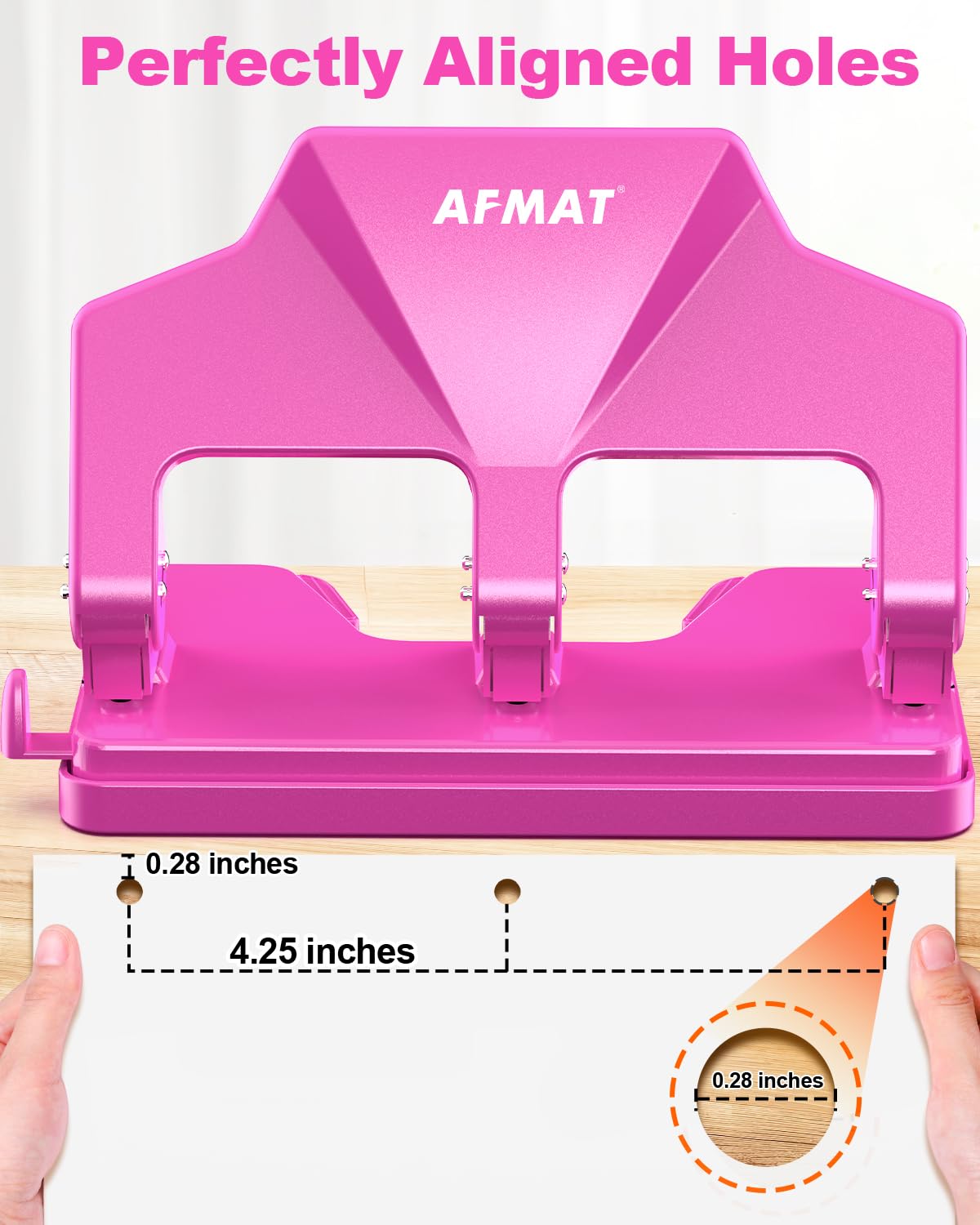 AFMAT HP14 3 Hole Punch Heavy Duty, 40-Sheet Three Hole Punch, 50% Reduced Effort Metal Paper Puncher w/Large Chip Tray,HP14PK