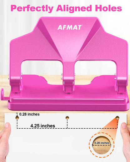 AFMAT HP14 3 Hole Punch Heavy Duty, 40-Sheet Three Hole Punch, 50% Reduced Effort Metal Paper Puncher w/Large Chip Tray,HP14PK