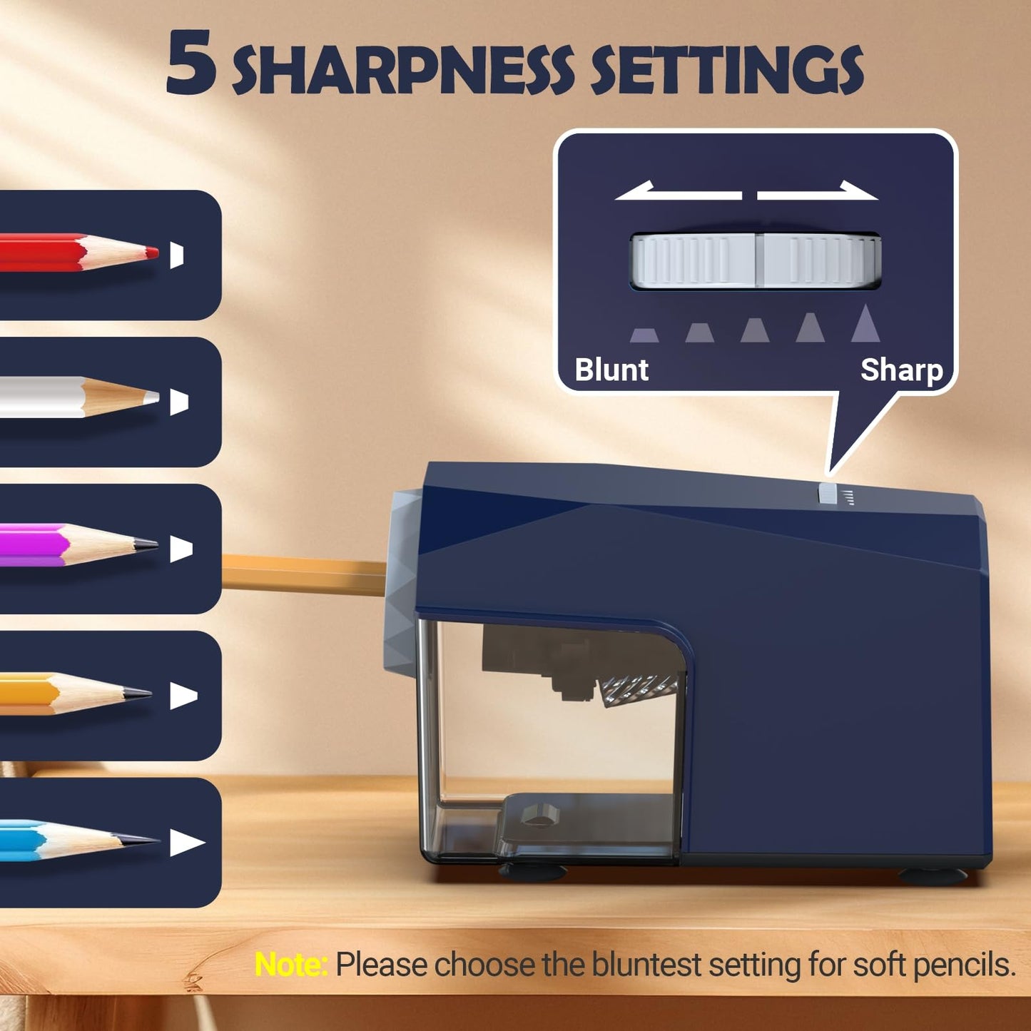 ✅Newest Model With Best Features✅Newly Upgraded Fully Automatic Electric Pencil Sharpener for 6.5-10.5mm No.2/Jumbo/Colored Pencils,3X Longer Cutter Life,PSC4BL
