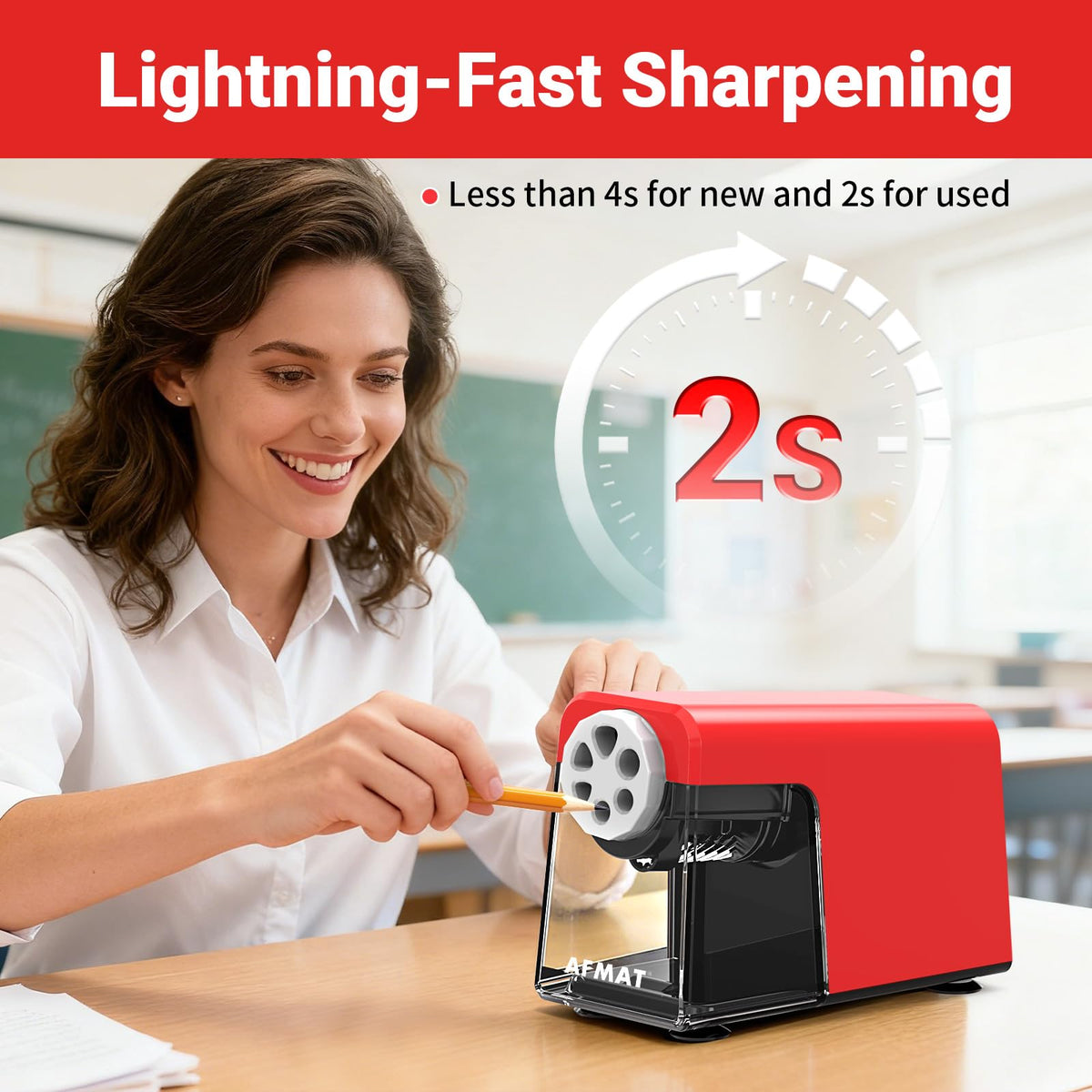🏫Classroom Must-Haves Every Teacher Needs🏫AFMAT PSD1 Super Durable Rechargeable 6-Hole Heavy Duty Electric Pencil Sharpener for 6-11mm Pencils, Upgraded Durable Blades 10,000+ Sharpenings,PSD1RD