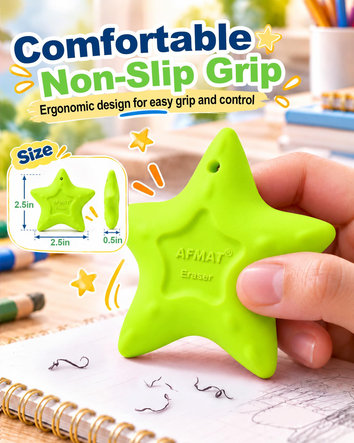 AFMAT PE05 Erasers for Kids, Latex-Free, Self-Clumping Shavings, 5 Pcs