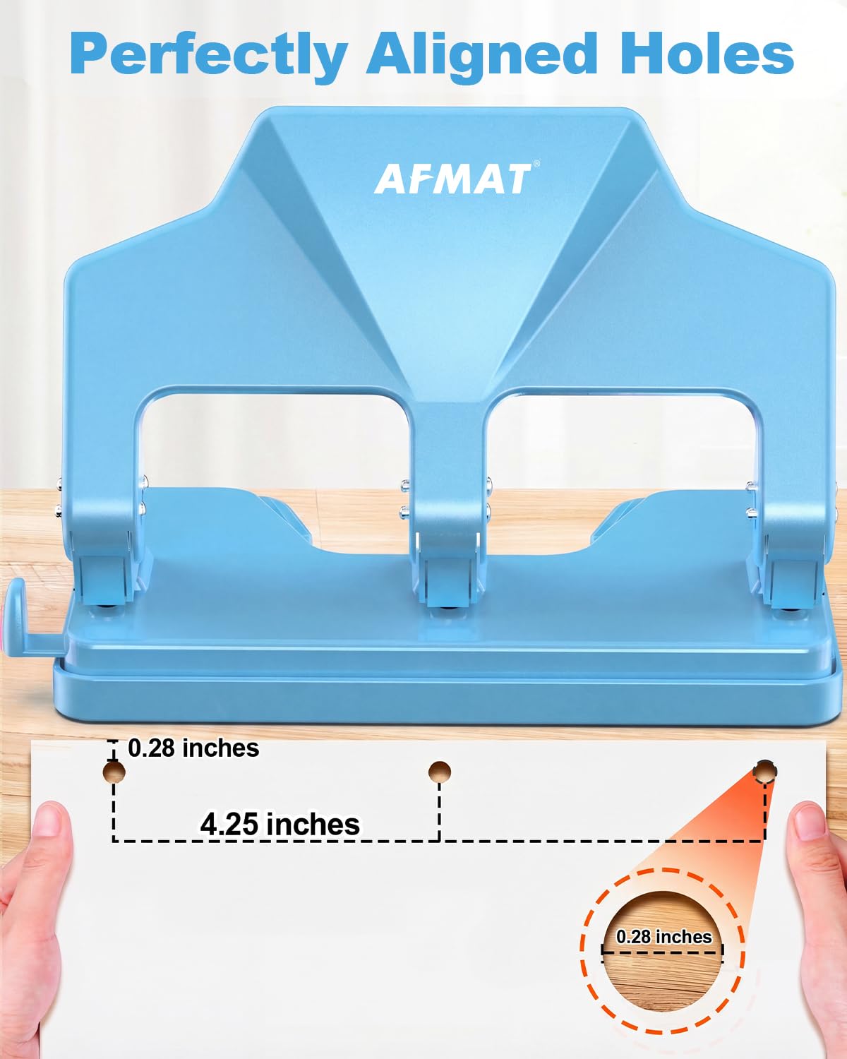 AFMAT 3-Loch-Stanzer, robust, 40-Blatt-Dreilocher, 50 % weniger Kraftaufwand, Metall-Papierstanzer mit großem Chipfach, Modell: HP14 (Schwarz)