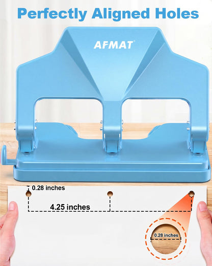 AFMAT HP14 3 Hole Punch Heavy Duty, 40-Sheet Three Hole Punch, 50% Reduced Effort Metal Paper Puncher w/Large Chip Tray,HP14CY