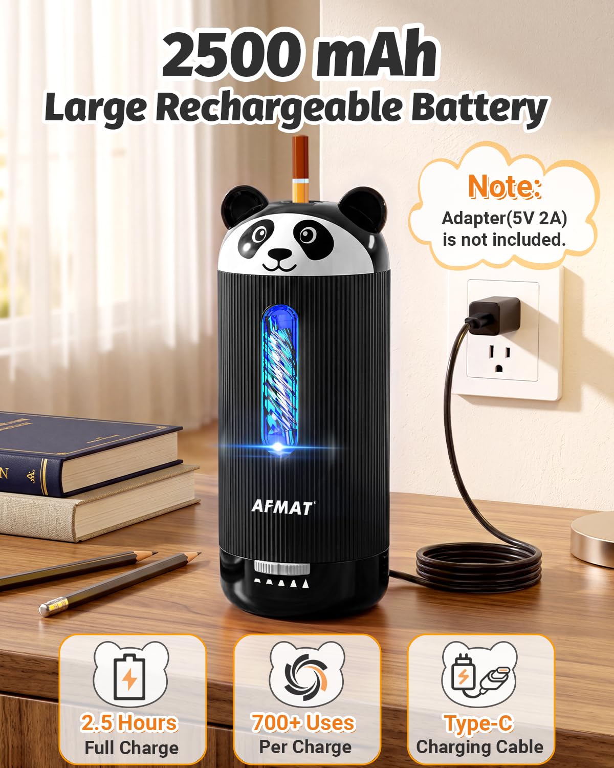 ✅Newest Model Best Features✅ AFMAT PSY5 Electric Pencil Sharpener, Fully Automatic, for 6.5-12mm Pencil,PSY5BK