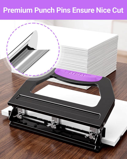 AFMAT 3 Hole Punch Heavy Duty, 9/32" Holes, 50-Sheet Hole Puncher 3 Ring, 50% Reduced Effort, Adjustable Two & Three Hole Punch, Metal Paper Puncher w/Large Chip Tray, Metal Paper Guide,HP18BP