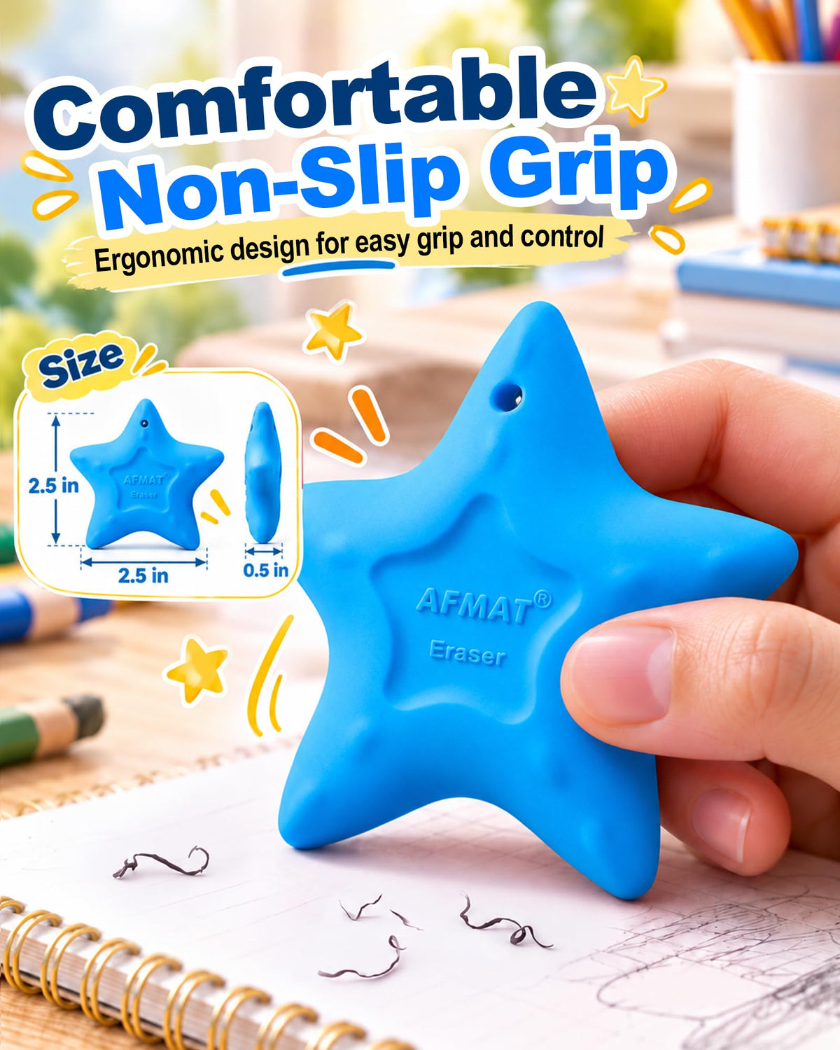 AFMAT PE03 Erasers for Kids, Latex-Free, Self-Clumping Shavings, 5 Pcs