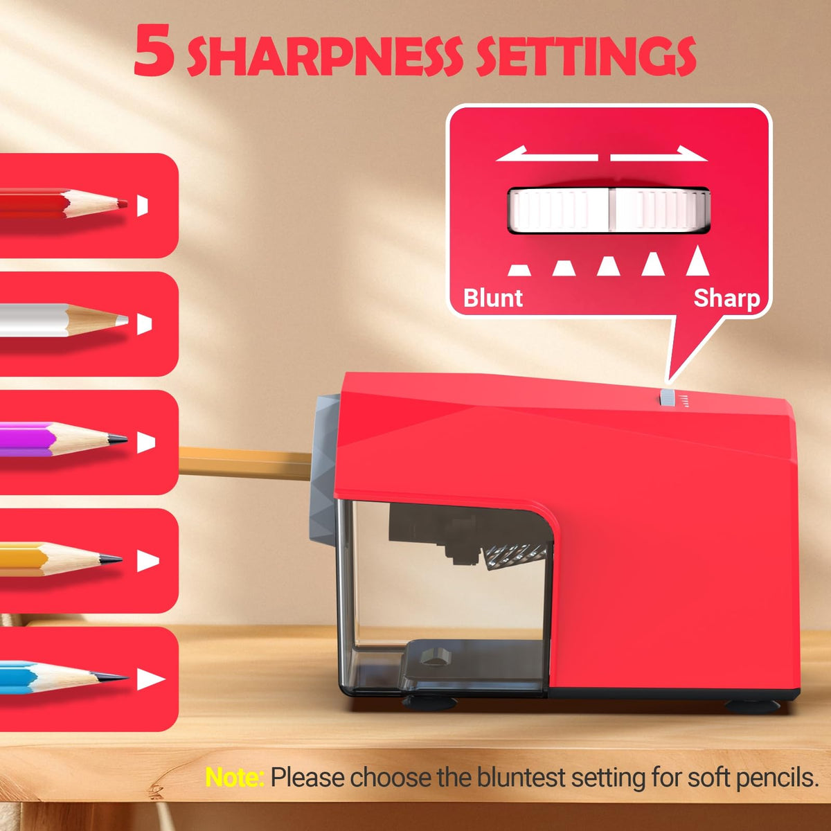 ✅Newest Model With Best Features✅Newly Upgraded Fully Automatic Electric Pencil Sharpener for 6.5-10.5mm No.2/Jumbo/Colored Pencils,3X Longer Cutter Life,PSC4RD