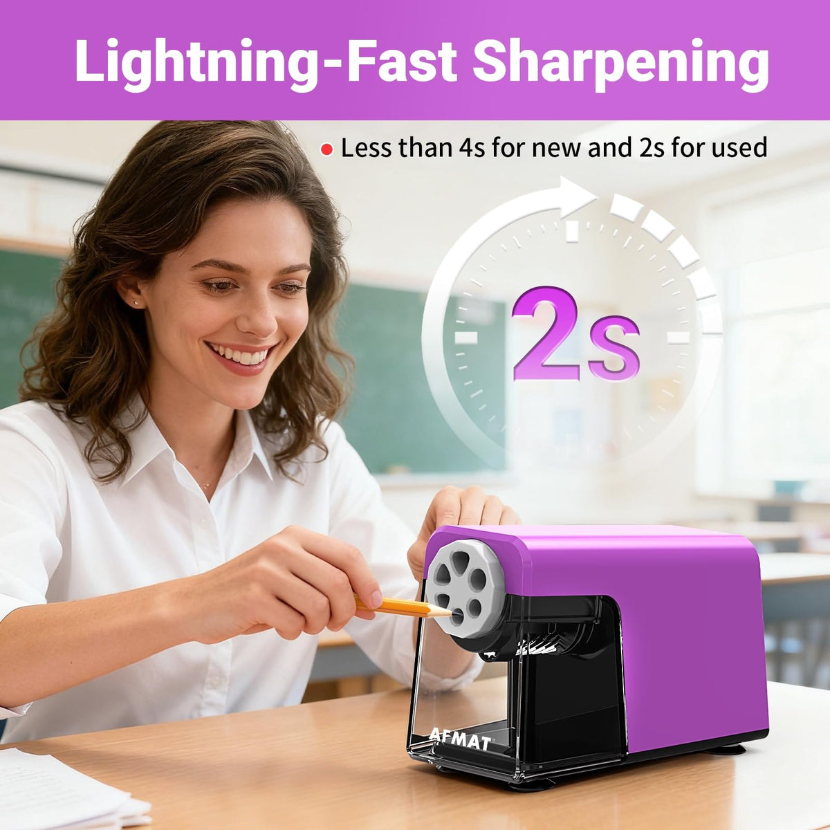🏫Classroom Must-Haves Every Teacher Needs🏫6-Hole Electric Pencil Sharpener for Classroom, Cordless & Rechargeable & Heavy Duty, for 6-11mm Colored Pencils, 10,000+ Sharpenings,PSD1PR