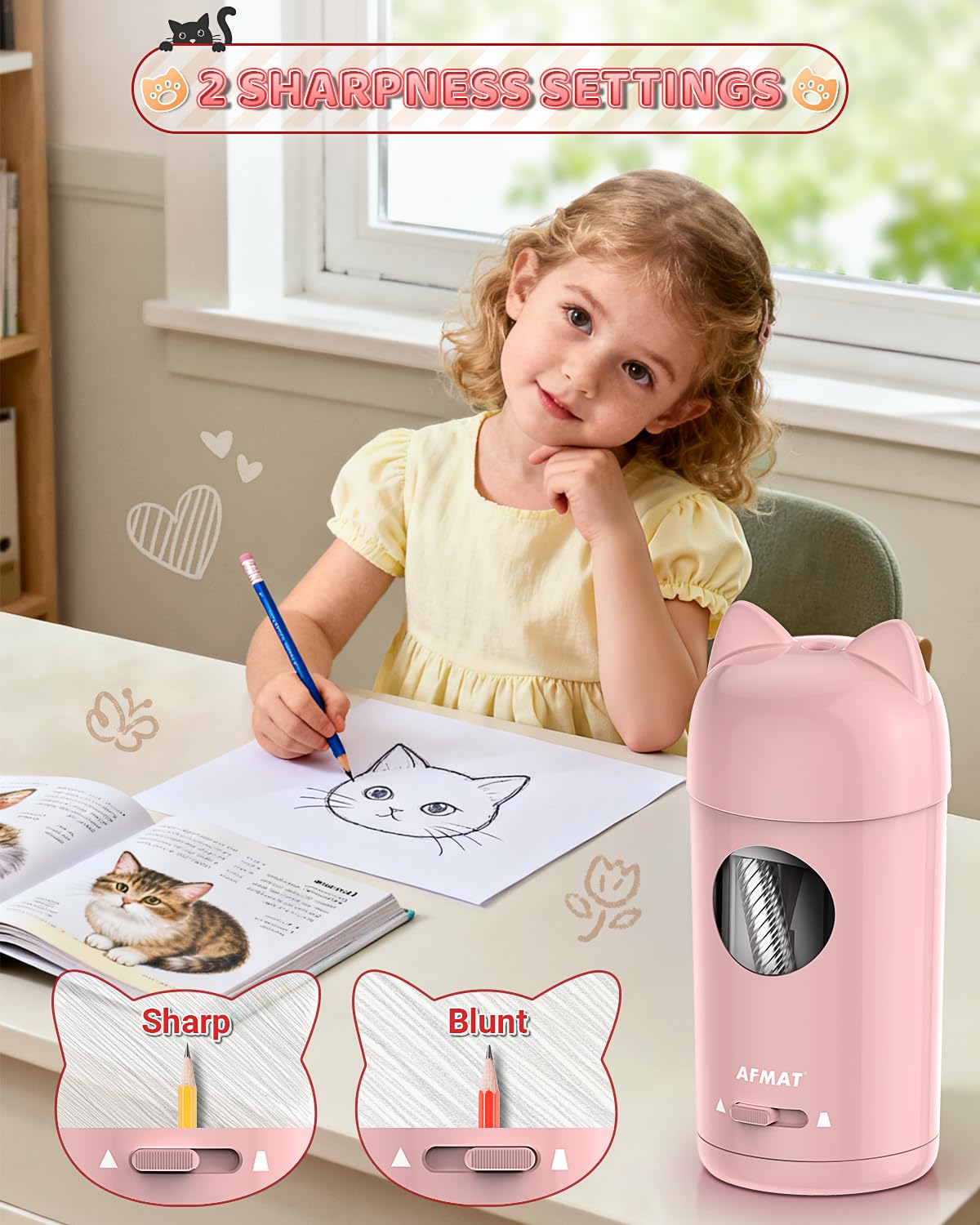 🎀Perfect Gifts for Everyone🎀 AFMAT Fully Automatic Rechargeable Electric Pencil Sharpener for φ7-8mm No.2/Colored Pencils,PSX9PK