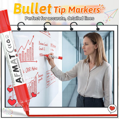 AFMAT 12 Bullet Tip Whiteboard Markers,Red DB10Y4