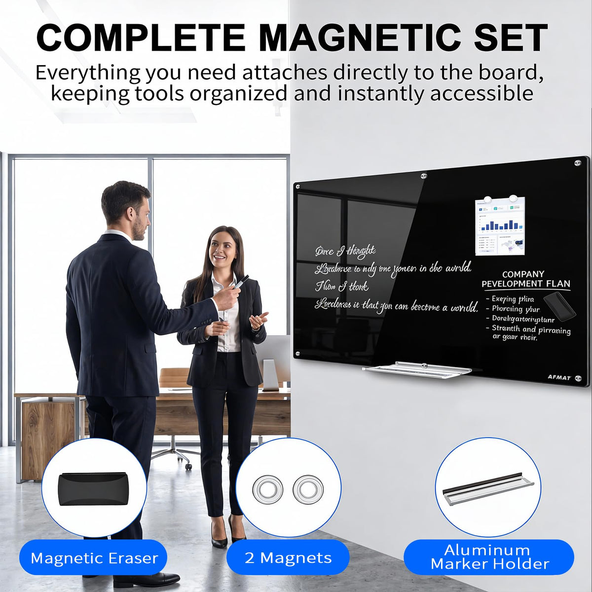 AFMAT Magnetic Glass Whiteboard, 96