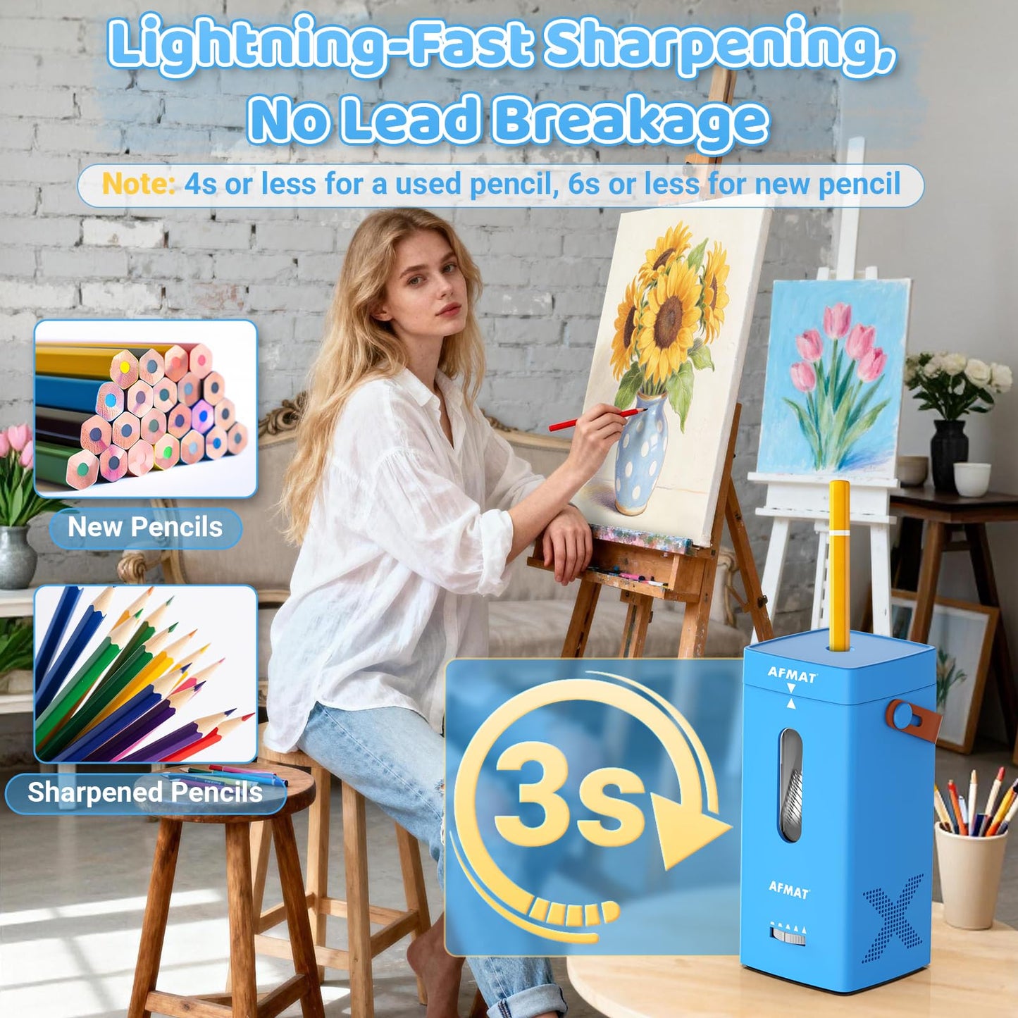✅Newest Model With Best Features✅Newly Upgraded Fully Automatic Rechargeable Electric Pencil Sharpener for 6-12mm No.2/Jumbo Pencils, 3X Longer Cutter Life,PSC6BS