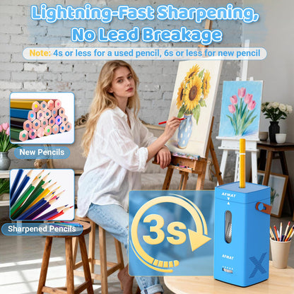 ✅Newest Model With Best Features✅Newly Upgraded Fully Automatic Rechargeable Electric Pencil Sharpener for 6-12mm No.2/Jumbo Pencils, 3X Longer Cutter Life,PSC6BS