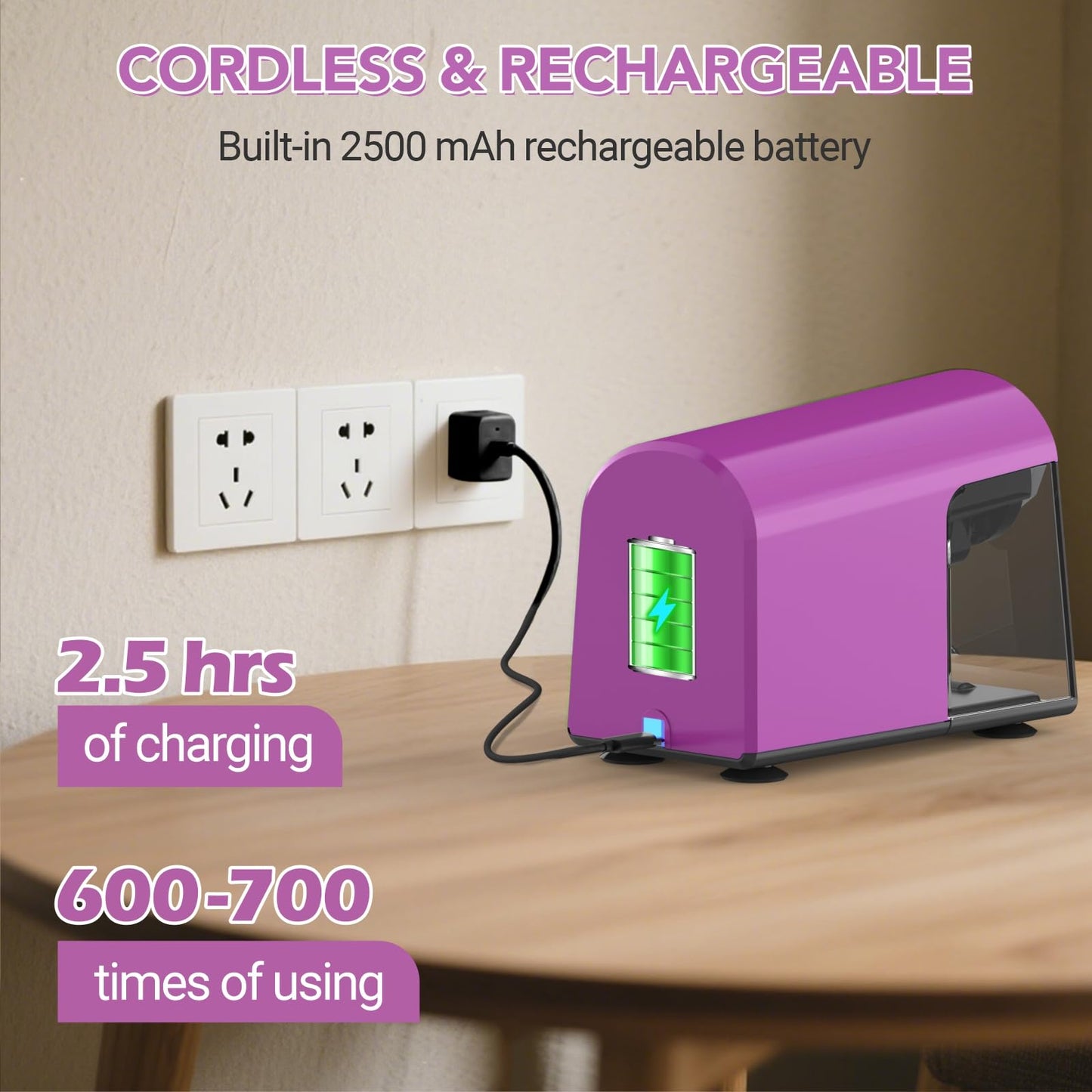 Disponible en France：AFMAT PSD2 Taille-crayon électrique avec boîte à 6 trous - Robuste et rechargeable - Pour crayons de 6 à 11 mm et crayons de couleur - Pour salle de classe, école, bureau