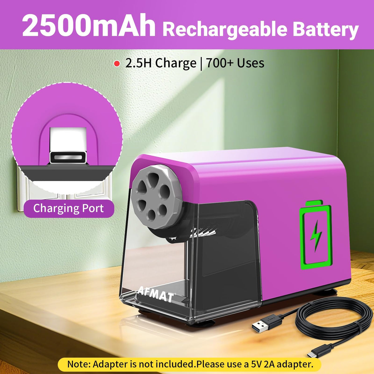 🏫Classroom Must-Haves Every Teacher Needs🏫6-Hole Electric Pencil Sharpener for Classroom, Cordless & Rechargeable & Heavy Duty, for 6-11mm Colored Pencils, 10,000+ Sharpenings,PSD1PR