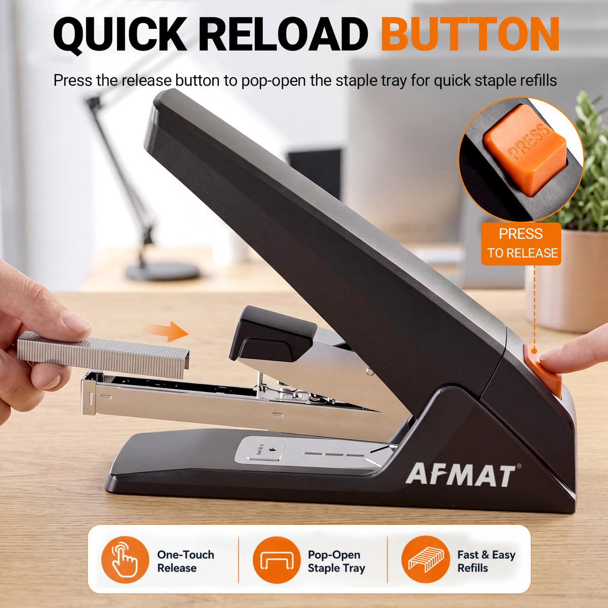 AFMAT ES18 Heavy Duty Stapler, 100-Sheet Effortless Stapler for Desk