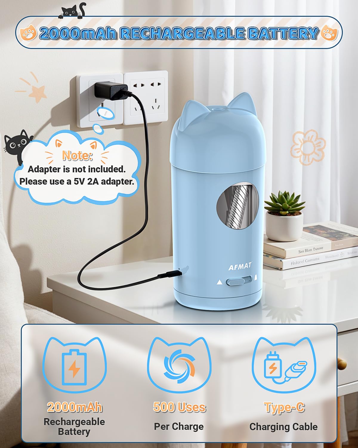 🎀Perfect Gifts for Everyone🎀 AFMAT Fully Automatic Rechargeable Electric Pencil Sharpener for φ7-8mm No.2/Colored Pencils,PSX9BL
