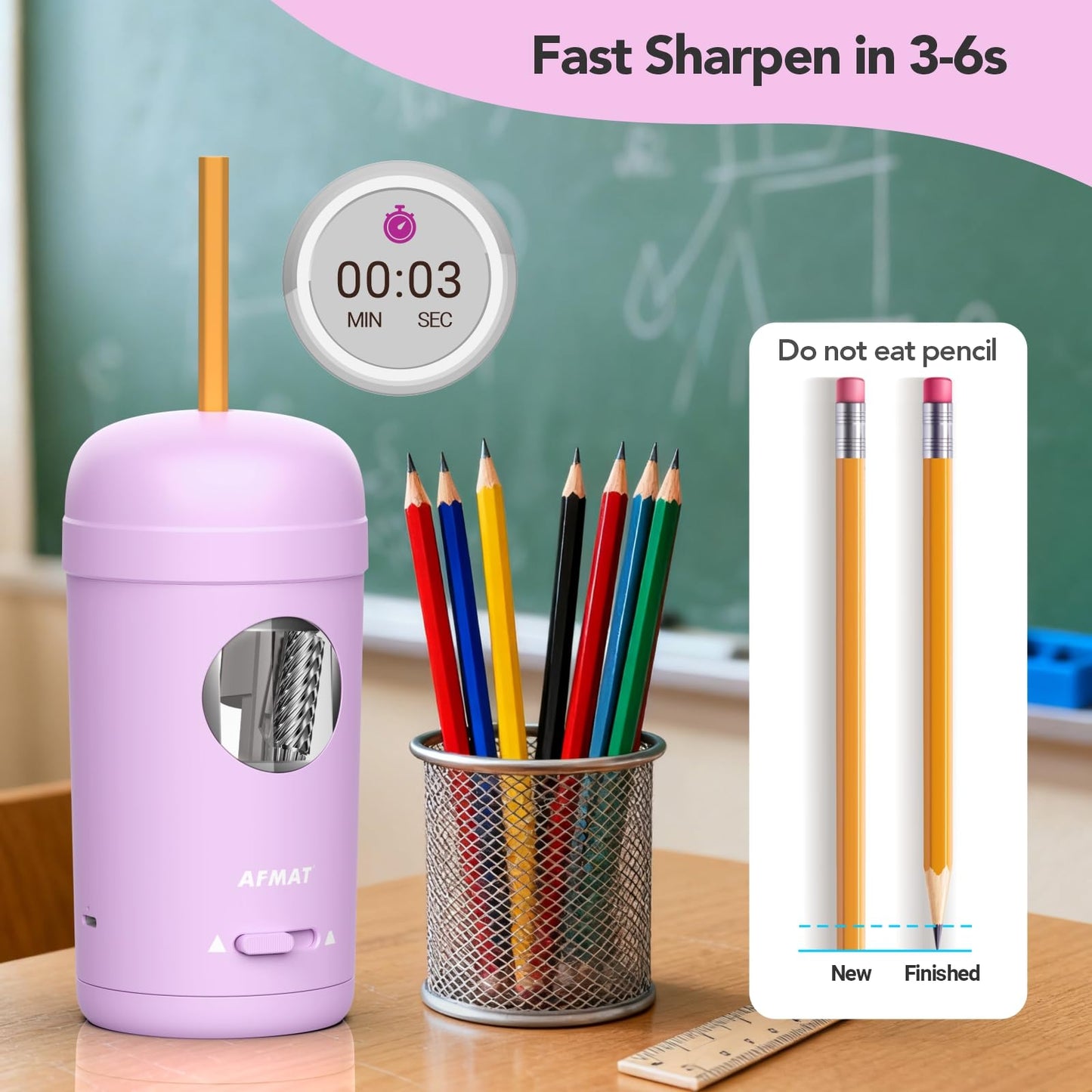Fully Automatic Rechargeable Electric Pencil Sharpener for φ7-8mm No.2/Colored Pencils,PSX7PR