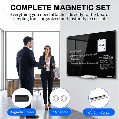 AFMAT Magnetic Glass Whiteboard, 48" x 36" Glass Dry Erase Board, 4mm Tempered Glass w/Strong Magnetic Surface, Large White Board for Wall, Frameless Wall Mounted Black Board for Office Home School,GB04BK1