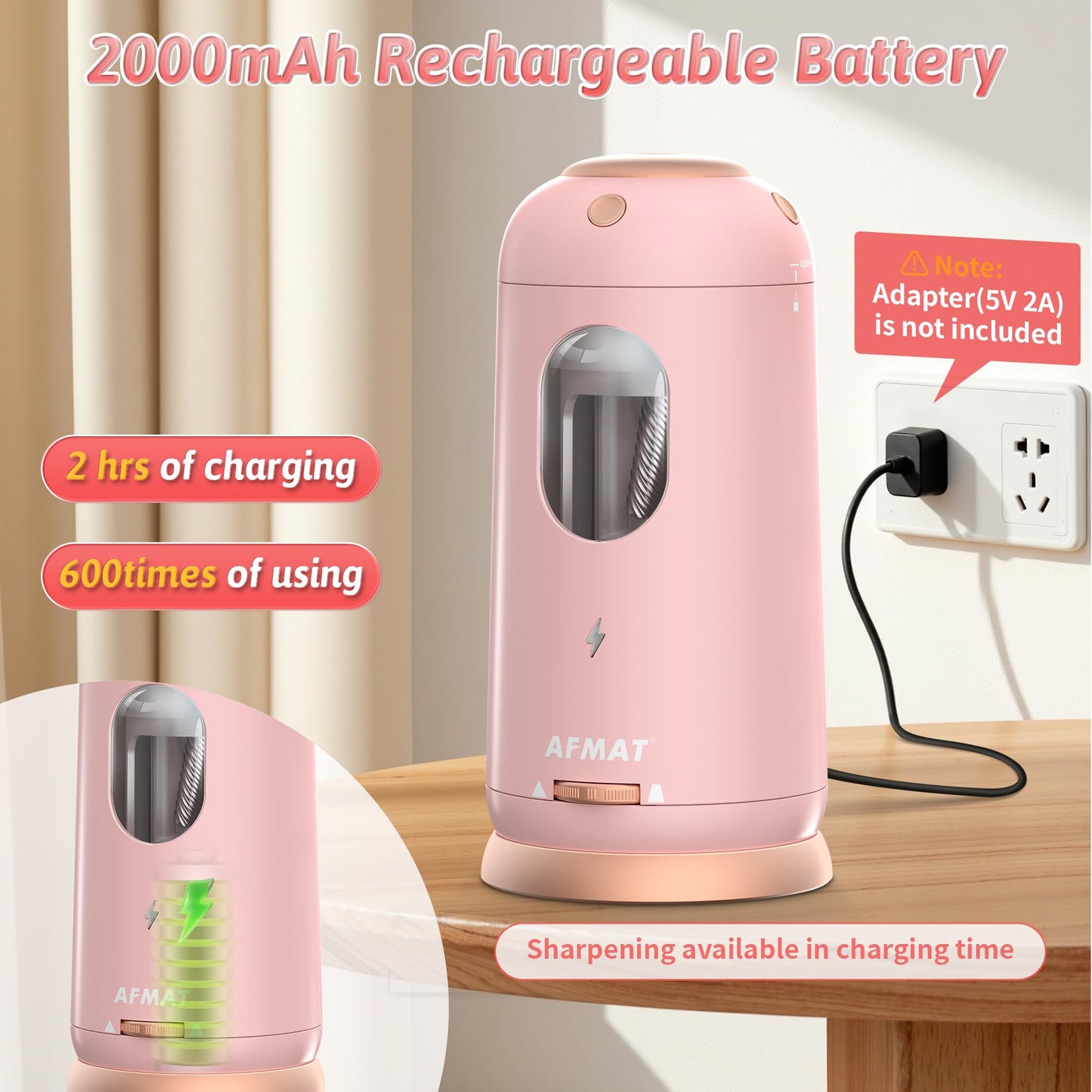 Fully Automatic Rechargeable Electric Pencil Sharpener for 7-11.5mm Colored/Jumbo Pencils,PSC8PK
