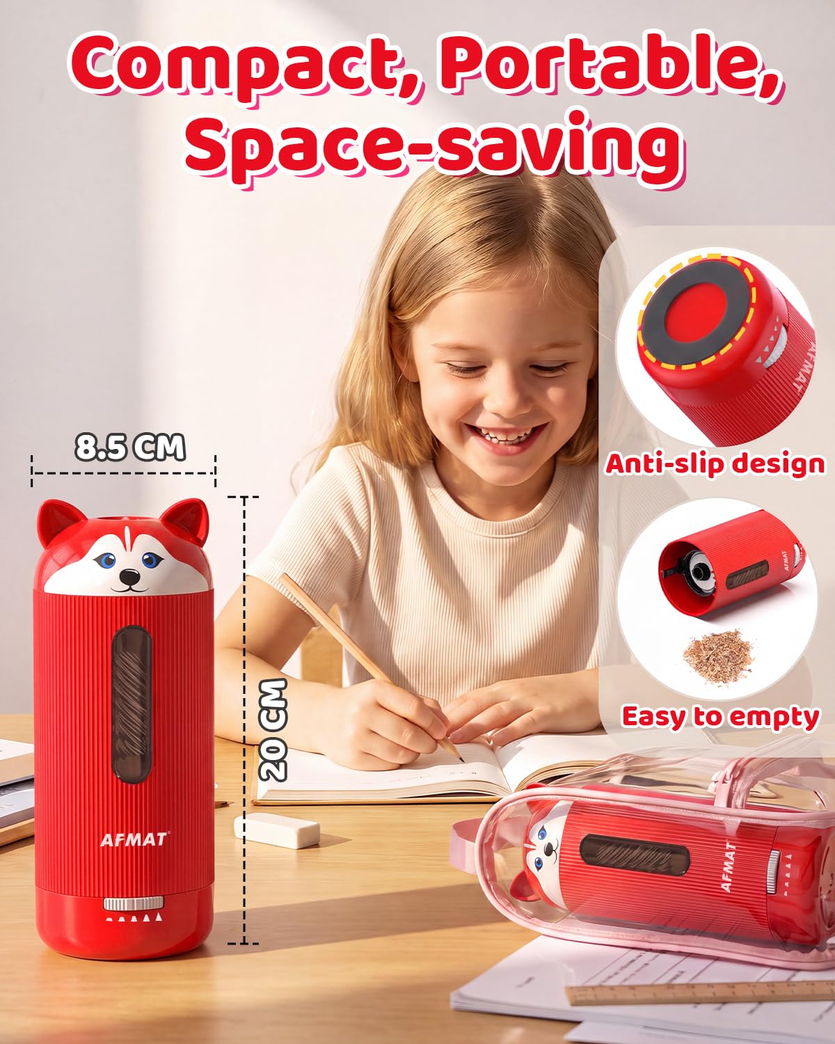 💥Limited Edition!🐶Cutest Animal Collection Is Here🐶✅Newest Model With Best Features✅AFMAT Electric Pencil Sharpener, Fully Automatic Pencil Sharpener,for Jumbo/Colored Pencils (φ6.5-12mm) PSJ1RD