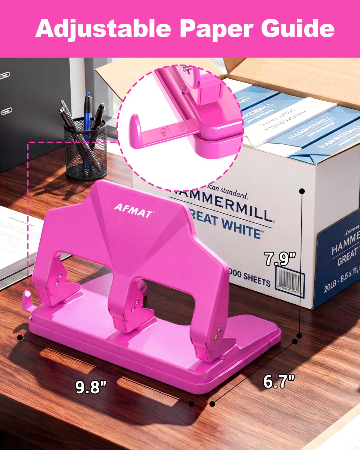 AFMAT HP14 3 Hole Punch Heavy Duty, 40-Sheet Three Hole Punch, 50% Reduced Effort Metal Paper Puncher w/Large Chip Tray,HP14PK
