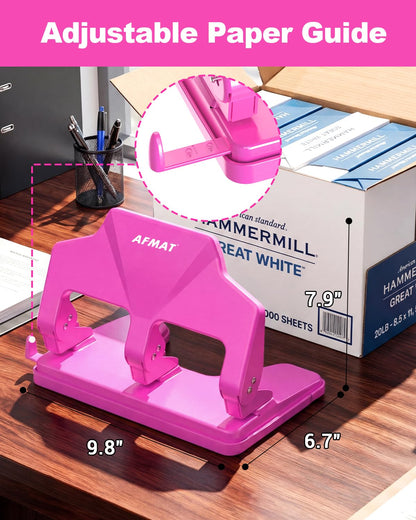 AFMAT HP14 3 Hole Punch Heavy Duty, 40-Sheet Three Hole Punch, 50% Reduced Effort Metal Paper Puncher w/Large Chip Tray,HP14PK