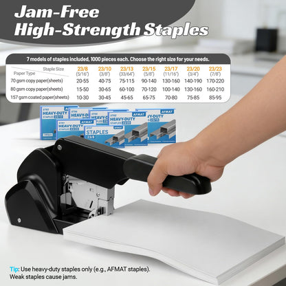 AFMAT Heavy Duty Stapler, 210 Sheet Staplers for Desk with 7000 Staples, Jam-Free, 50000+ Uses, 60% Reduced Effort, Easy Reload, Adjustable Paper Guide, Large Metal Manual Office Staplers, ES15BK