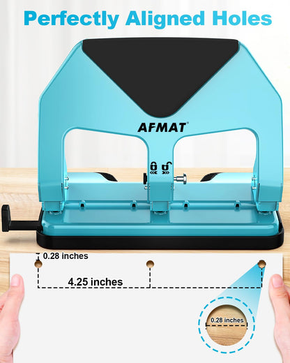 AFMAT HP20 Heavy Duty 3 Hole Punch, 60% Reduced Effort, 50-Sheet 3 Hole Puncher for Binder, 10,000+ Uses
