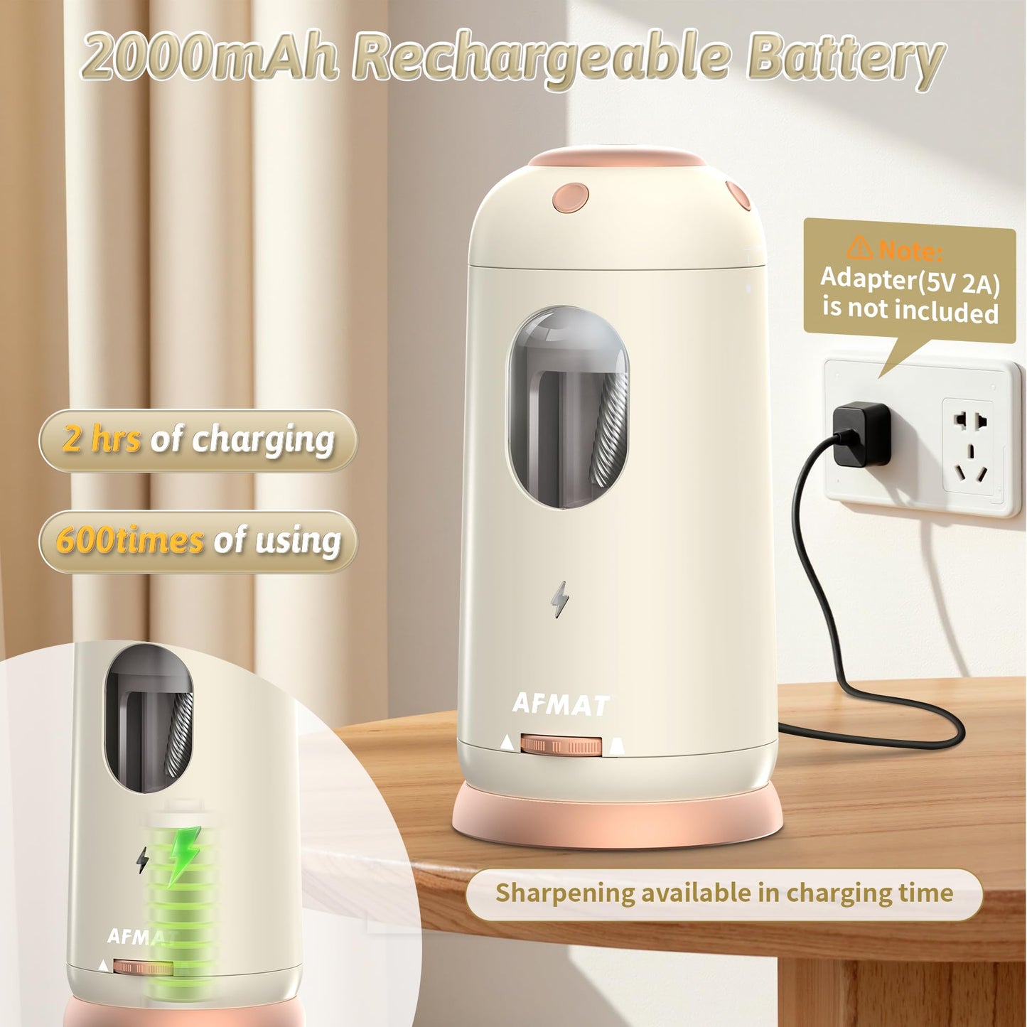 Fully Automatic Rechargeable Electric Pencil Sharpener for 7-11.5mm Colored/Jumbo Pencils,PSC8GD